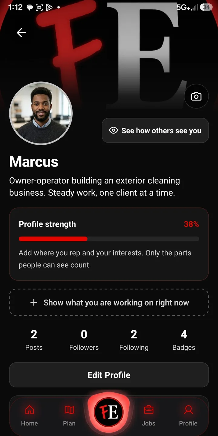 The Felon Entrepreneur app showing a member's community profile